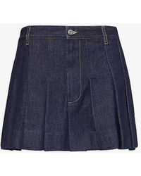 Bottega Veneta - Pleated Denim Mini Skirt - Lyst