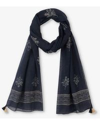 The White Company - Leaf-motif Tassel-embroidered Cotton And Silk-blend Scarf - Lyst