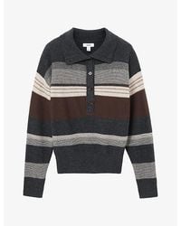 Reiss - Mabel Striped Button-Neck Wool And Cashmere Jumper - Lyst