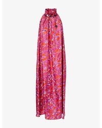 Max Mara - Bead-Embellished Printed Silk Maxi Dress - Lyst