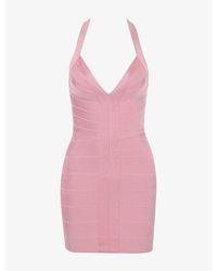House Of Cb - The Contour Halter-Neck Stretch-Woven Mini Dress - Lyst