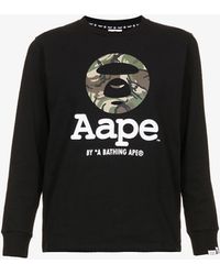 Aape Logo-print Crewneck Cotton-jersey Top - Black