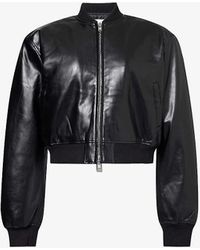 Frankie Shop - Micky Padded-shoulder Cropped Faux-leather Bomber Jacket - Lyst