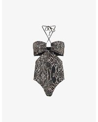 AllSaints - Cody Graphic-print Cut-out Stretch-woven Swimsuit - Lyst