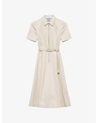 Prada - Logo-Belt A-Line Cotton Chino Midi Dress - Lyst