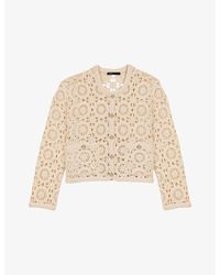 Maje - Crochet Cropped Knitted Cardigan - Lyst