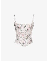 House Of Cb - Cadie Ribbon-Print Cotton Corset Top - Lyst