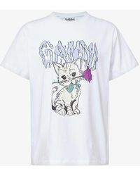 Ganni - Rose Cat Graphic-pattern Organic-cotton T-shirt - Lyst