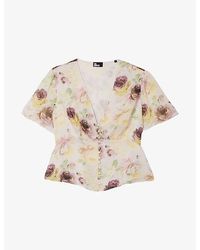 The Kooples - V-Neck Floral-Print Woven Top - Lyst