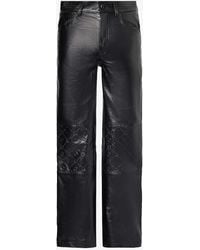 Marine Serre - Brand-plaque Brand-embossed Mid-rise Wide-leg Leather Trousers - Lyst