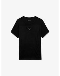 Zadig & Voltaire - Marta Diamante-Embellished Short-Sleeve Cotton-Blend T-Shirt - Lyst