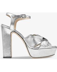 Jimmy Choo - Heloise 120 Bow-embellished Leather Platform-heeled Sandals - Lyst