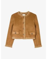 Sandro - Round-Neck Button-Down Short Faux-Fur Jacket - Lyst