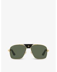 Cartier - Ct0389s-001 Santos De Square-frame Metal And Leather Sunglasses - Lyst