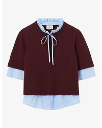 Claudie Pierlot - Short-Sleeved Striped-Trim Wool Jumper - Lyst