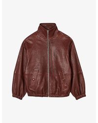 Sandro - High-Neck Oversized Leather Jacket - Lyst