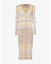Missoni - Beige Silver Striped V-neck Knitted Cardigan - Lyst