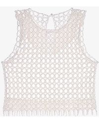 Maje - Bead-embellished Cropped Stretch-woven Top - Lyst