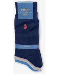 Polo Ralph Lauren - 3Pk//Ret Logo-Embroidered Pack Of Three Cotton-Blend Knitted Socks - Lyst