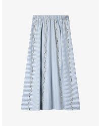 Sandro - Striped Rhinestone-Embellished Cotton-Blend Maxi Skirt - Lyst