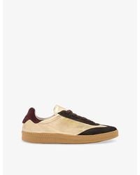 AllSaints - Thelma Logo-Embossed Metallic Leather Low-Top Trainers - Lyst