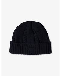 Prada - Discreet Triangle-Logo Wool Beanie - Lyst