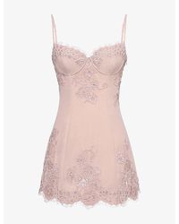House Of Cb - Soraya Lace-Trim Satin Mini Dress - Lyst