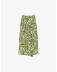 Whistles - Linear Leaf-Print Wrap-Front Cotton Midi Skirt - Lyst