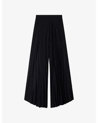 Sandro - Pleated Wide-Leg Woven Trousers - Lyst
