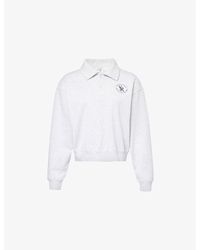 Sporty & Rich - Grey Vy Brand-patch Polo-collar Cotton-jersey Sweatshirt - Lyst