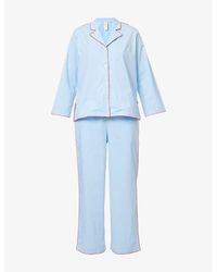 Desmond & Dempsey - Contrast-Trim Long-Sleeve Cotton Pyjama Set - Lyst