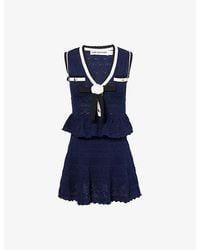 Self-Portrait - Peplum Pointelle Cotton-Blend Mini Dress - Lyst