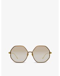Linda Farrow - Leif 22ct Yellow Gold-plated Titanium And Lacquer Hexagonal-frame Sunglasses - Lyst