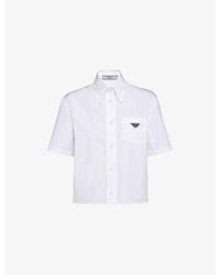 Prada - Logo-Plaque Cropped Cotton Shirt - Lyst