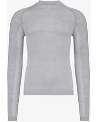 FALKE - Round-neck Brand-print Stretch-wool Blend T-shirt Xx - Lyst