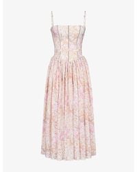 House Of Cb - Ysabella Floral-Print Stretch-Cotton Midi Dress Xs (A-C Cup) - Lyst