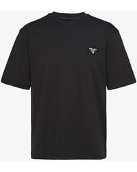 Prada - Logo-patch Crewneck Cotton T-shirt - Lyst