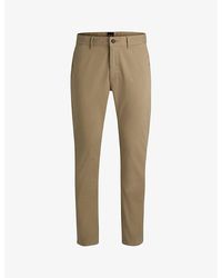 BOSS - Casual Slim-Fit Straight-Leg Stretch-Cotton Trousers - Lyst