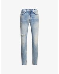 HUGO - Regular-Fit Straight-Leg Distressed Denim Jeans - Lyst
