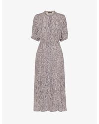 Whistles - Cream/ Dashed Leopard-Print Woven Midi Dress - Lyst
