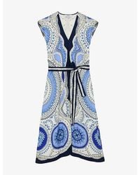 Reiss - Heidi Scarf-Print Woven Midi Dress - Lyst