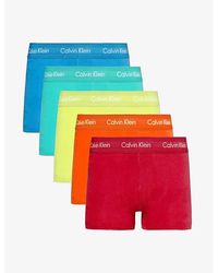 Calvin Klein - Branded-waistband Low-rise Fitted Stretch-cotton Trunks Pack Of Five - Lyst