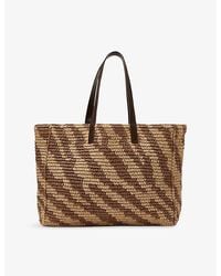 Reiss - Rosie Raffia-Effect Zebra-Print Tote Bag - Lyst