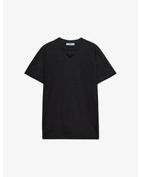 Prada - Embroidered-Triangle Short-Sleeve Cotton-Jersey T-Shirt - Lyst