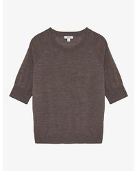 Reiss - Suzzie Funnel-Neck Merino-Wool T-Shirt - Lyst