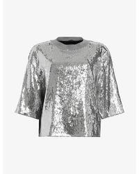 AllSaints - Juela Short-Sleeved Sequin-Embellished T-Shirt - Lyst