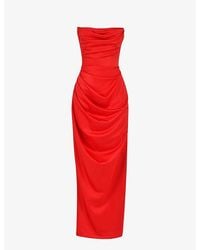 House Of Cb - Adrienne Strapless Corset Stretch-Satin Maxi Dress - Lyst