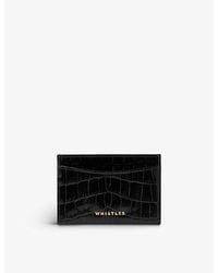 Whistles - Branded Croc-Embossed Shiny Leather Card Holder - Lyst