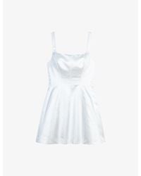 Maje - Square-Neck Flared-Skirt Satin Mini Dress - Lyst