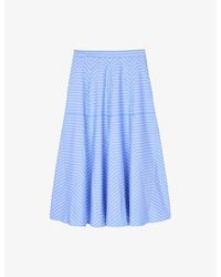 Sandro - Stripe-Print Flared Cotton-Blend Midi Skirt - Lyst